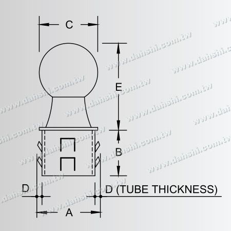 Dimensi: Tutup Ujung Bola Tiang Pagar Bulat Stainless Steel dengan Desain Pegas Keluar - Ukuran Bola 42.4mm