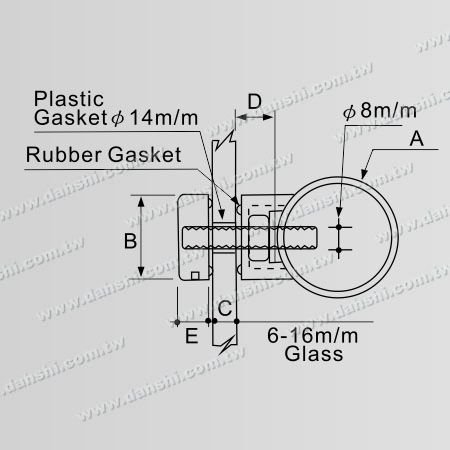 Dimensi:Klem Kaca Stainless Steel Set 2 Buah - Perlu Melubangi Kaca