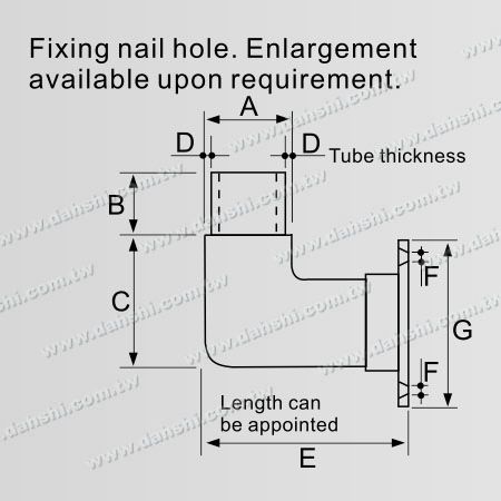 Dimensione: Supporto per corrimano in tubo tondo in acciaio inossidabile contro il muro - Gomito a 90 gradi a forma di L