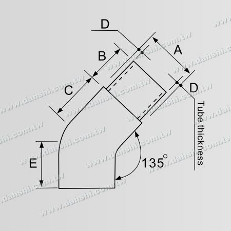尺寸图:不锈钢弯型斜度圆管扶手护盖