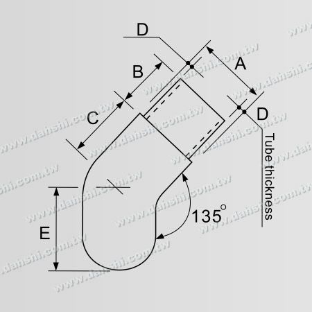 尺寸圖：不銹鋼彎型斜度圓管扶手護蓋