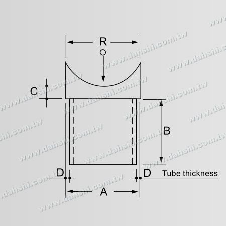 Dimensión: Conector de montaje de poste perpendicular para barandilla de tubo redondo de acero inoxidable