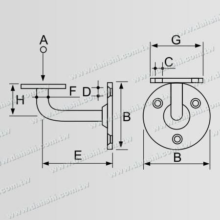 الأبعاد: حامل برغي مكشوف - أنبوب مربع من الفولاذ المقاوم للصدأ، حامل درابزين أنبوب مستطيل - زاوية ثابتة