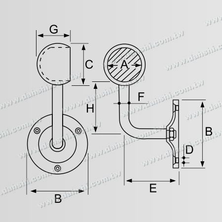 Abmessung: Schraube sichtbare Halterung - Innenrundrohr-Handlauf-Zwei-Größen-Wandhalterung