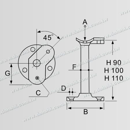 Boyut: Vida Açık Braket - Balkon veya İç Dekorasyon Korkuluk Üst Braketi - 45 Derece