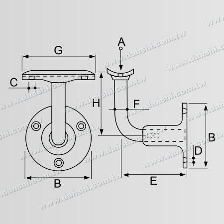 Dimension : Support de main courante en tube rond en acier inoxydable avec vis apparentes - Longueur réglable entre le mur et la main courante - Angle fixe