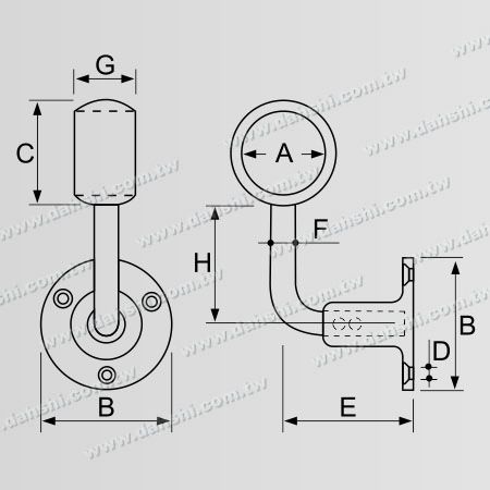 Maße: Schraube freiliegende Halterung - Internes Rundrohr-Geländer Wandhalterung Längenverstellbar zwischen Wand und Geländer