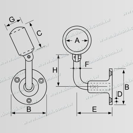 Kích thước: Giá đỡ ốc vít - Giá đỡ tay vịn ống thép không gỉ nội bộ có thể điều chỉnh độ dài giữa tường và tay vịn - Góc điều chỉnh