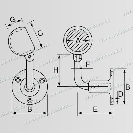 Kích thước: Giá đỡ ốc vít - Giá đỡ tay vịn ống thép không gỉ nội bộ hai bên có thể điều chỉnh độ dài giữa tường và tay vịn - Góc điều chỉnh