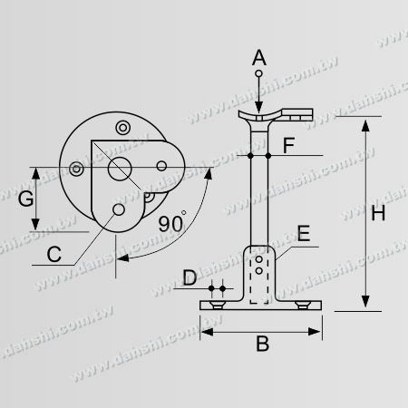 Dimension : Support de balcon ou de décoration intérieure - Support de balustrade supérieure réglable en hauteur - 90 degrés