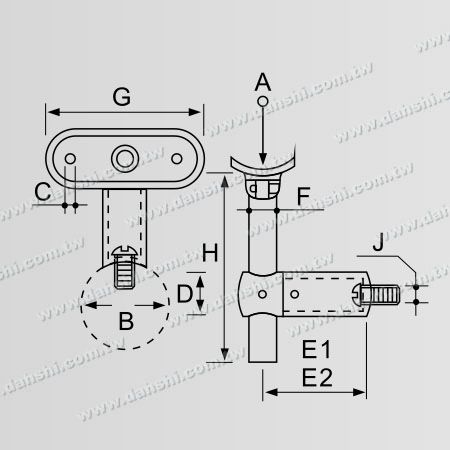 Kích thước: Kẹp tường tay vịn ống tròn bằng thép không gỉ - Kẹp tay vịn ống tròn bằng thép không gỉ - Điều chỉnh chiều cao - Góc điều chỉnh