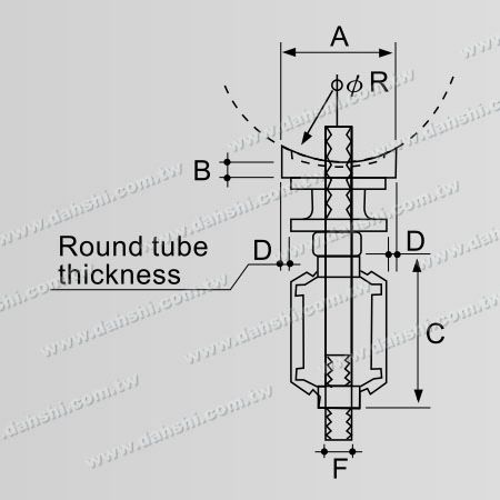 Dimensión: Conector de poste perpendicular de barandilla de tubo redondo de acero inoxidable, tapa externa con jaula de expansión