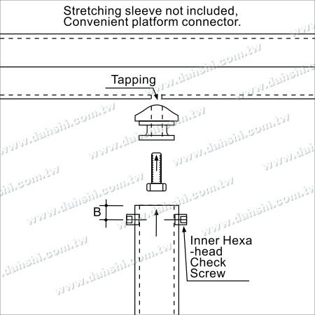Установочная диаграмма: Закрепите горизонтальную поручень, затяните соединительное приспособление и поручень винтами, также закрепите две резьбы на верхней части вертикального столба, чтобы закрепить соединительное приспособление и столб.
