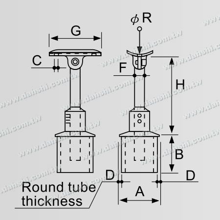 Размер: Нержавеющая стальная круглая труба поручень Перпендикулярный столб соединитель Поддержка с радиусом Регулируемая высота