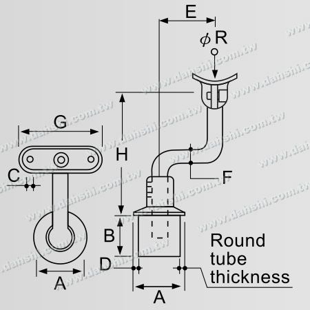 Dimension : Réducteur de tige S pour connecteur de poteau perpendiculaire de main courante en tube rond en acier inoxydable - Plat, réglable en hauteur