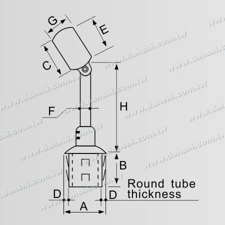 Dimensi:Tiang Pegangan Tabung Bulat Stainless Steel Perpendicular Post Konektor yang Dapat Disesuaikan Melalui Cincin Tinggi yang Dapat Disesuaikan - Desain pegas keluar - tanpa pengelasan/ lem yang dapat diterapkan