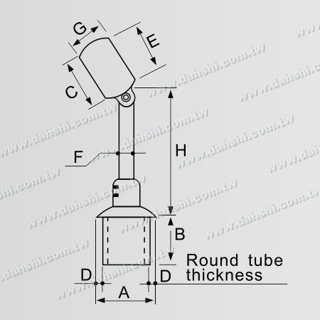 Dimensión: Conector ajustable de poste perpendicular de pasamanos de tubo redondo de acero inoxidable, a través del anillo, altura ajustable
