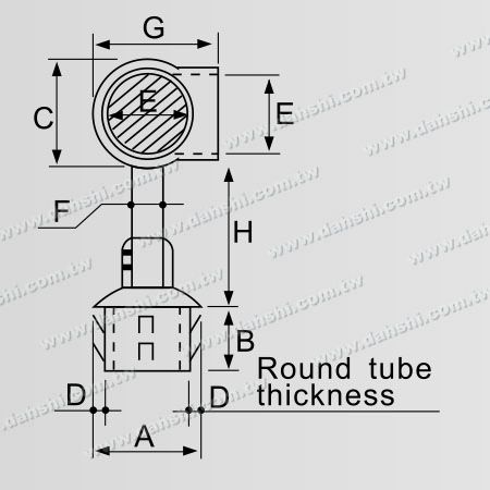 Dimensioni: Connettore per palo perpendicolare in acciaio inossidabile per corrimano tubolare rotondo - Angolo di 90 gradi - Anello regolabile in altezza - Design a molla di uscita - Senza saldatura / applicabile con colla