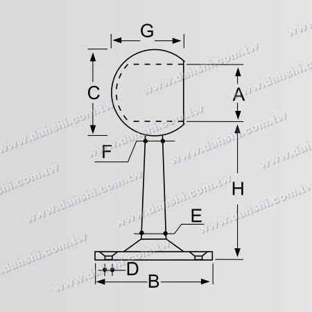 Abmessung: Schraube freiliegende Halterung - Balkon- oder Innenraumdekoration Brüstung-Innenseitenhalterung - Kurvenform Ring & Trapezoidstange
