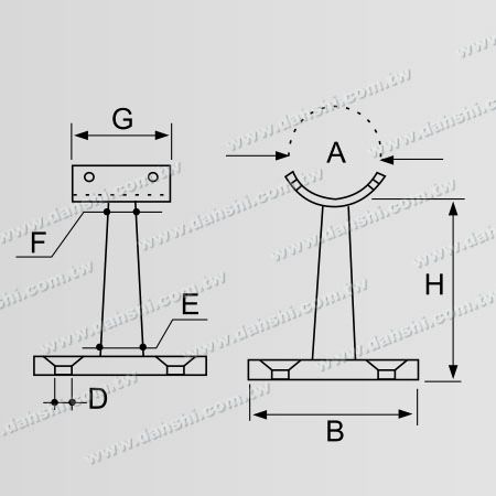 寸法：ネジ露出ブラケット - バルコニーや室内装飾用バルステラードトップブラケット＆台形バー