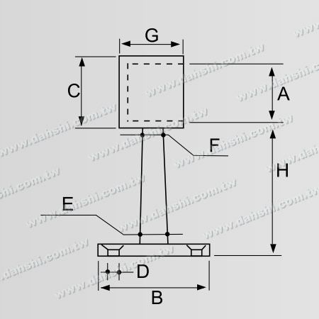 Dimensión: Soporte de tornillo expuesto - Barandilla de balcón o decoración interior Soporte interno de barandilla de dos lados - Anillo y barra trapezoidal