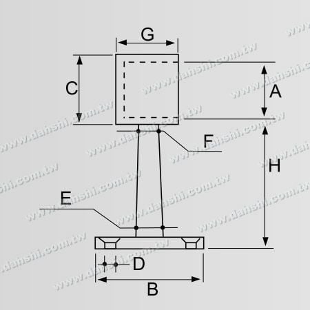 Dimensi: Bracket Dua Sisi Dalam Balustrade Dekorasi Balkon atau Interior Terbuka - Cincin & Batang Trapezoid