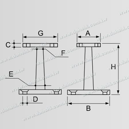 尺寸圖：螺釘外露型腳座 - 陽台或室內裝飾欄杆頂式固定座