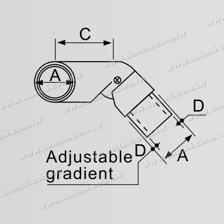 Dimensión: Conector de esquina de escalera interna de tubo redondo de acero inoxidable, ángulo izquierdo ajustable