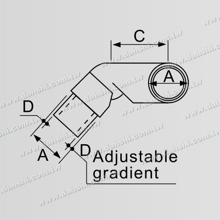 Dimenzija: Notranji kotni povezovalnik iz nerjavečega jekla za okroglo cev stopnišča, nastavljiv pod kotom desno