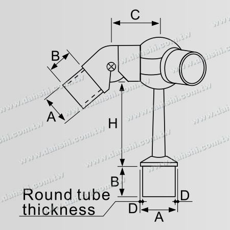 Dimension: Connecteur de support réglable pour poteau perpendiculaire de main courante en tube rond en acier inoxydable, type de balle, ajustement externe