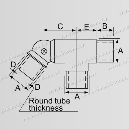 Dimensione: Gomito interno in tubo rotondo in acciaio inossidabile, angolo regolabile