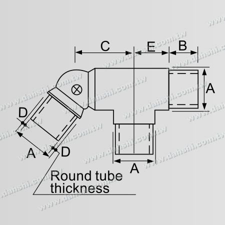 ابعاد: اتصال البو پله داخلی لوله گرد استیل ضد زنگ توپی زاویه قابل تنظیم