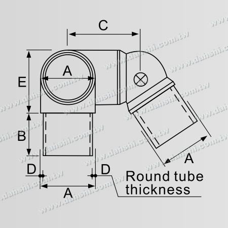 Dimensão: Conector de Canto Interno de Escada de Tubo Redondo de Aço Inoxidável de 3 Vias com Bola e Ângulo Ajustável para a Esquerda