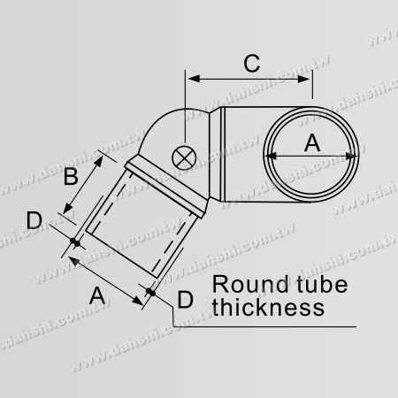 Dimension: Connecteur d'angle de coin d'escalier interne en tube rond en acier inoxydable, angle réglable en boule