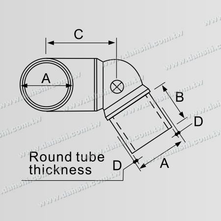 Dimensión: Conector de esquina de escalera interna de tubo redondo de acero inoxidable, ángulo ajustable