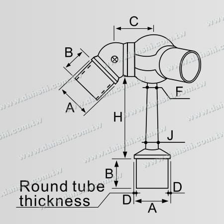Kích thước: Kết nối hỗ trợ góc đứng cho ống tròn inox cho lan can, có thể điều chỉnh góc, kết nối hỗ trợ bên ngoài dạng bóng, có thân hình hình thang