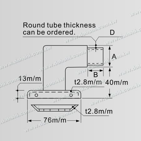Dimensión: Soporte de pasamanos de tubo redondo de acero inoxidable 90 grados Codo en forma de L con cubierta - Tornillo invisible