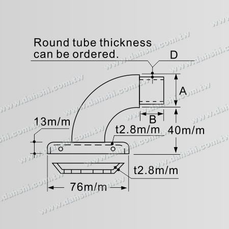 Dimensión: Soporte de barandilla de tubo redondo de acero inoxidable en forma de codo de 90 grados con cubierta - Tornillo invisible