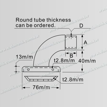 尺寸图:不锈钢圆管扶手头尾用底盘固定座- 螺钉隐藏式
