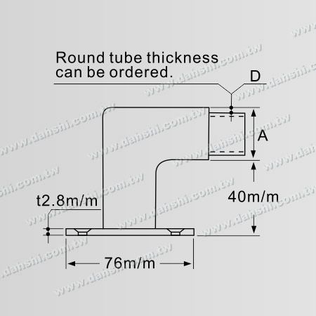 Dimensión: Soporte de barandilla de tubo redondo de acero inoxidable en forma de codo de 90 grados - Tornillo expuesto