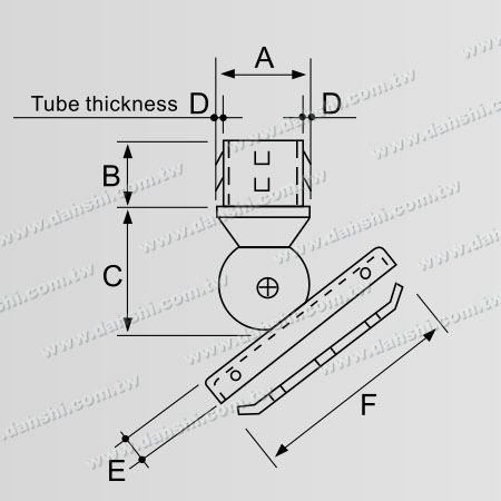 Dimension: Support d'angle réglable interne en acier inoxydable pour tube rond - Vis invisible - Conception à ressort de sortie - Sans soudure / colle applicable