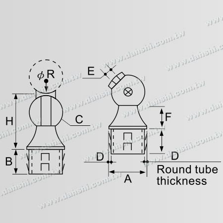 Dimensione: Connettore di supporto regolabile per corrimano in acciaio inossidabile per tubo rotondo - Montaggio perpendicolare al palo - Design a molla di uscita - Senza saldatura / applicabile con colla