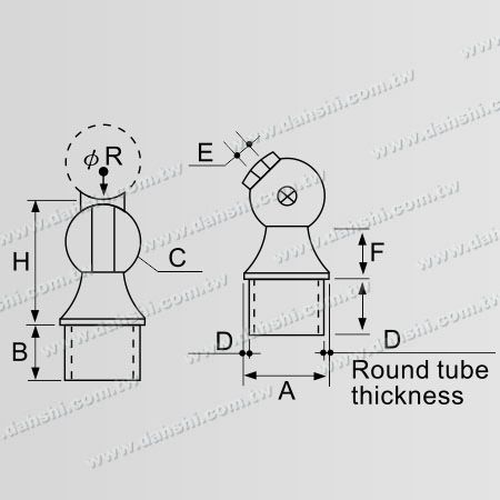 Dimenzija: Povezovalnik za nastavljivo prileganje ročaja iz nerjavečega jekla okrogle cevi na pravokotni steber, podpora