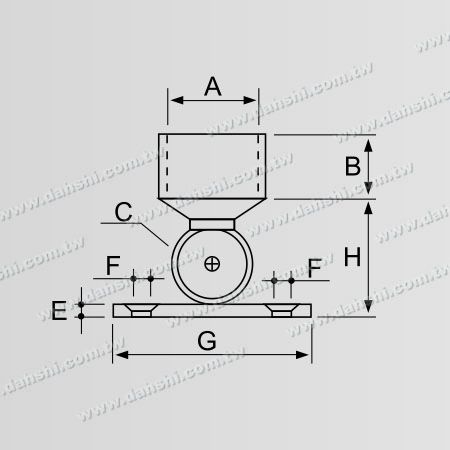 Dimension: Support d'angle réglable interne en acier inoxydable pour tube rond - Vis exposée