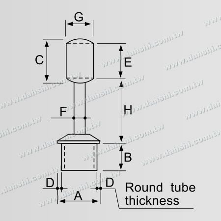 Dimensión: Conector de poste perpendicular de barandilla de tubo redondo de acero inoxidable con anillo de paso