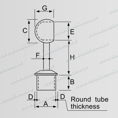 Dimension : Connecteur de poteau perpendiculaire en tube rond en acier inoxydable pour main courante avec anneau fermé