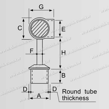 Dimensão: Conector de Poste Perpendicular de Tubo Redondo de Aço Inoxidável com Anel de Canto de 90 graus