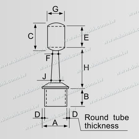 Abmessung: Edelstahl-Rundrohr-Handlauf senkrechter Pfosten Verbinder Durchgangsring trapezförmiger Stiel