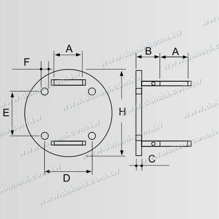 ابعاد: پشتیبان دستگیره استیل توپی - از طریق لوله گرد استیل با پشت گرد