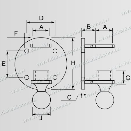 ابعاد: پشتیبان دستگیره استیل توپی - انتهای توپی با پشت گرد